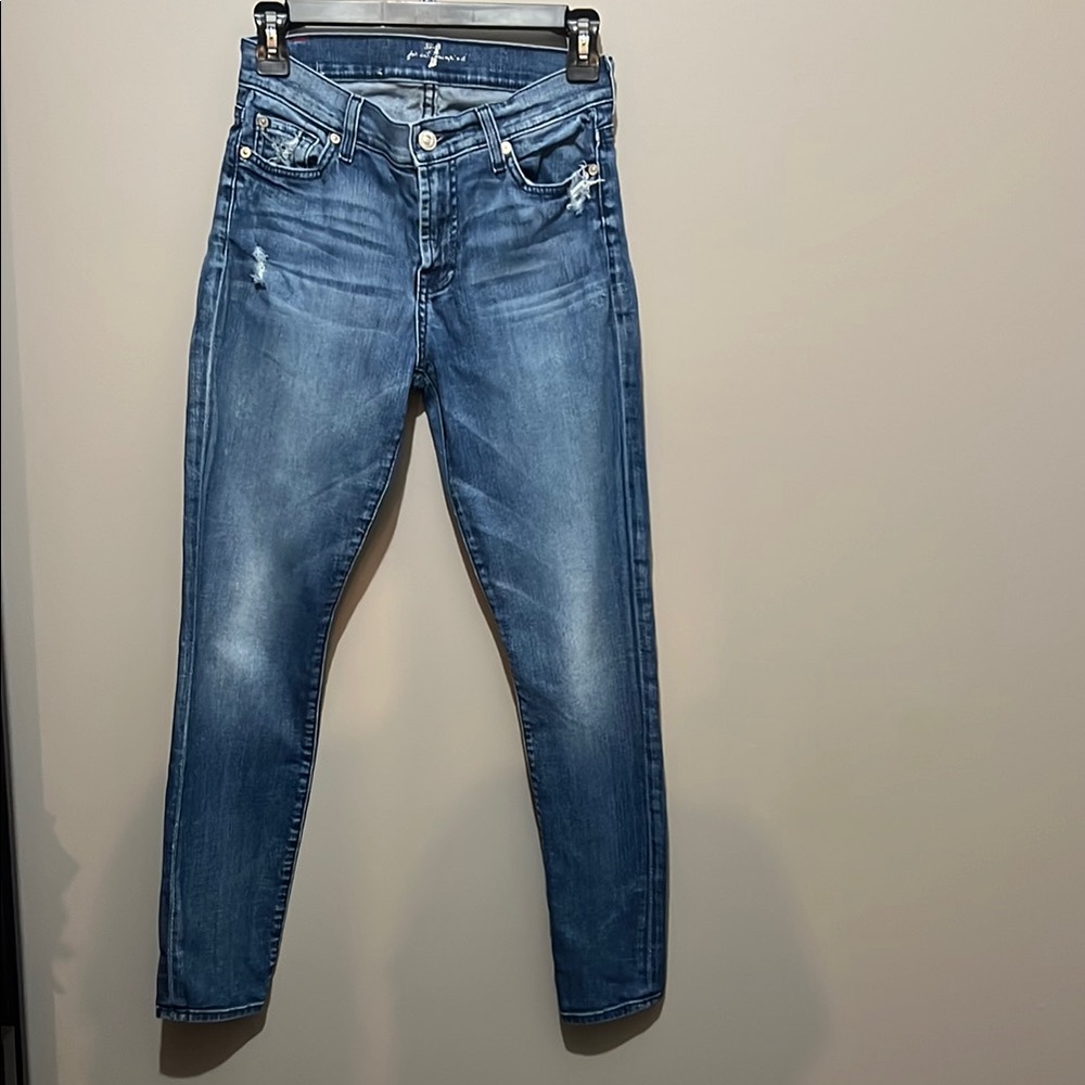 (2 for $25) 7 For All Mankind Blue Skinny Jeans with Tapered Leg